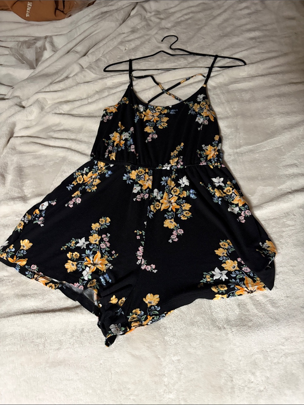 H&M Black Floral Romper with Floral Lining